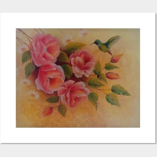 Roses with daisies and humming bird Posters and Art